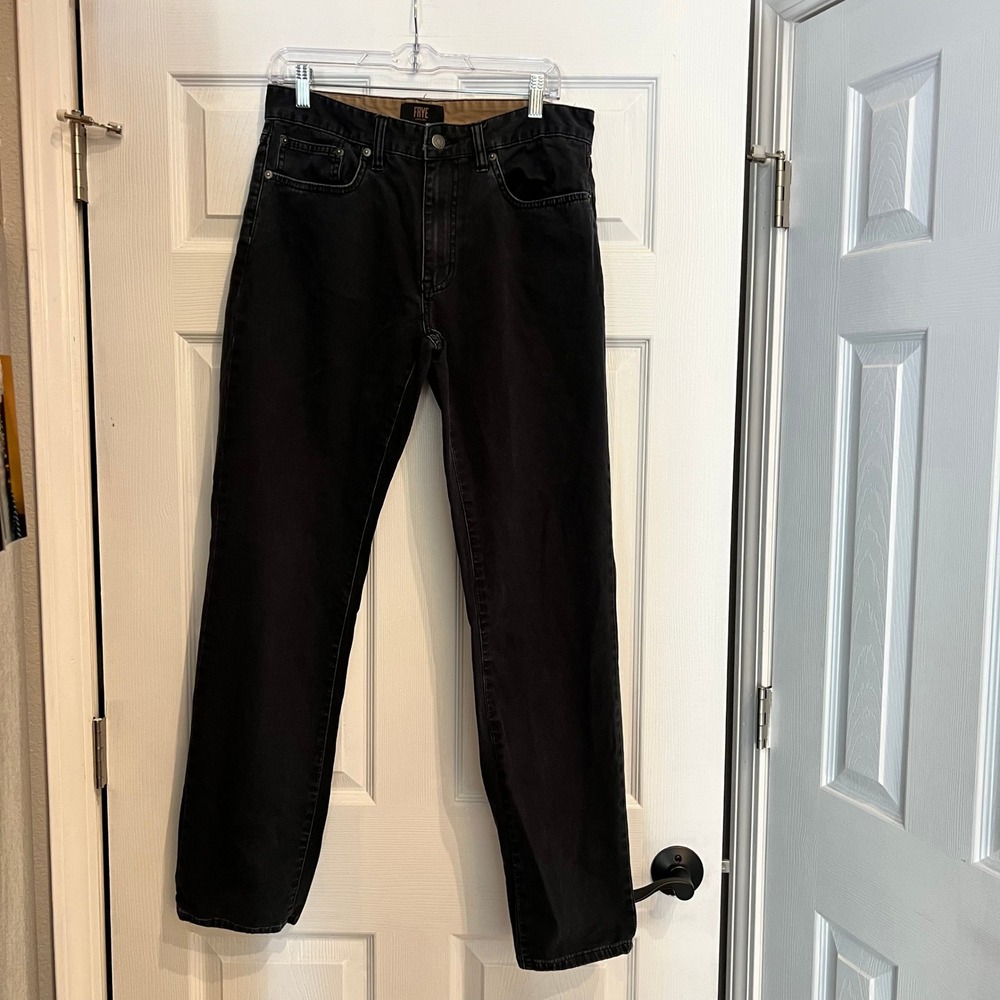 Frye Straight Leg Jeans Black Cotton Denim Minimalist 33 Rugged Grunge Edgy
